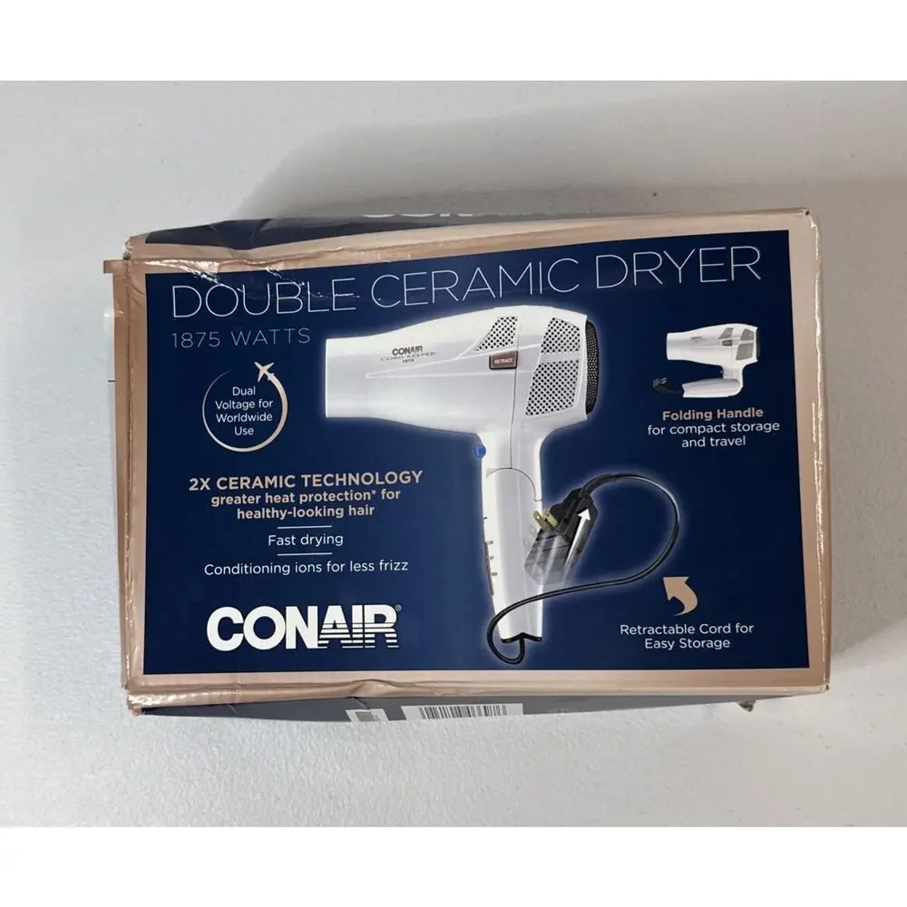 Conair Double Ceramic Dryer 1875 Watts Folding Handle Less Frizz ( Damaged Box)